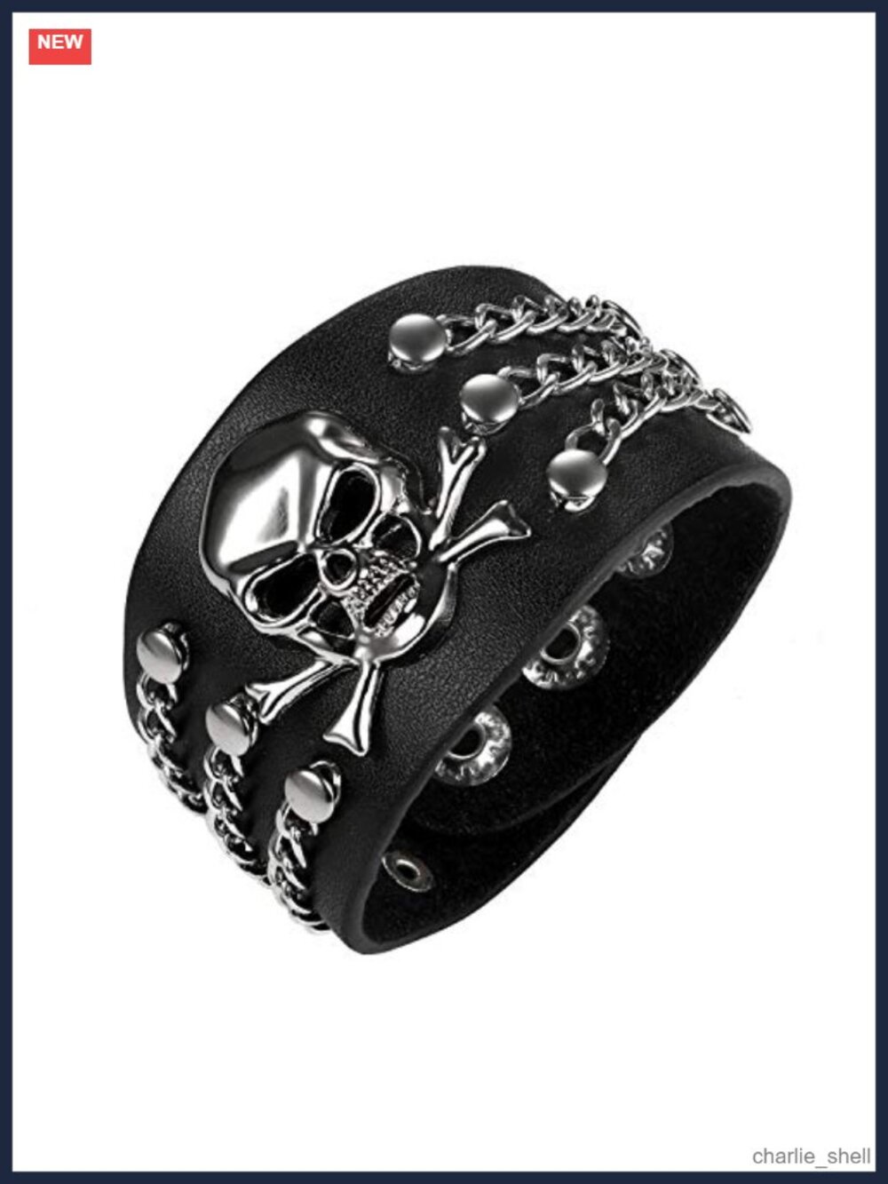 Punk Skull Genuine Leather Cuff Bracelet Adjustable Snap Button Bangle